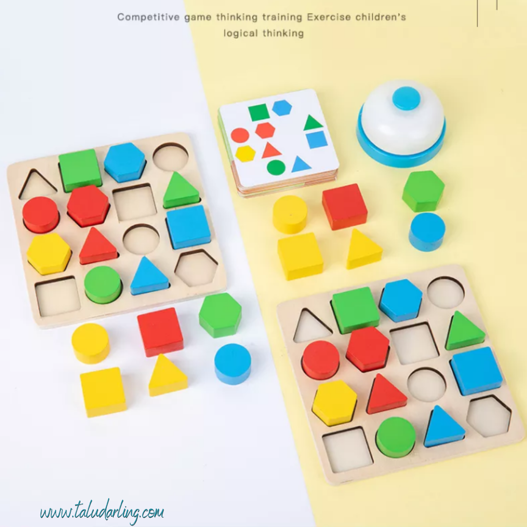 Wooden Geometric Shape Matching Battle Puzzle - Talu Darling